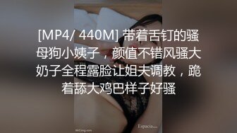 [MP4/ 440M] 带着舌钉的骚母狗小姨子，颜值不错风骚大奶子全程露脸让姐夫调教，跪着舔大鸡巴样子好骚